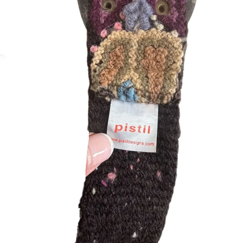 Peruvian Needlepoint Wool Wide Belt Size M Colorful Floral Purple Gold Blue Pink
